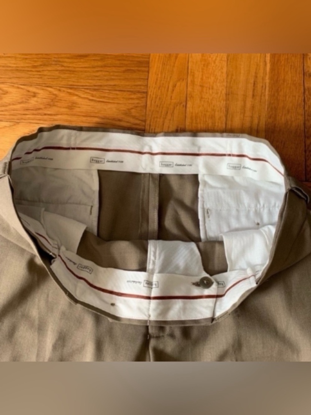 Haggar Men's Khaki Classic Fit Iron-Free Pants in Light Tan - Picture 5 of 12